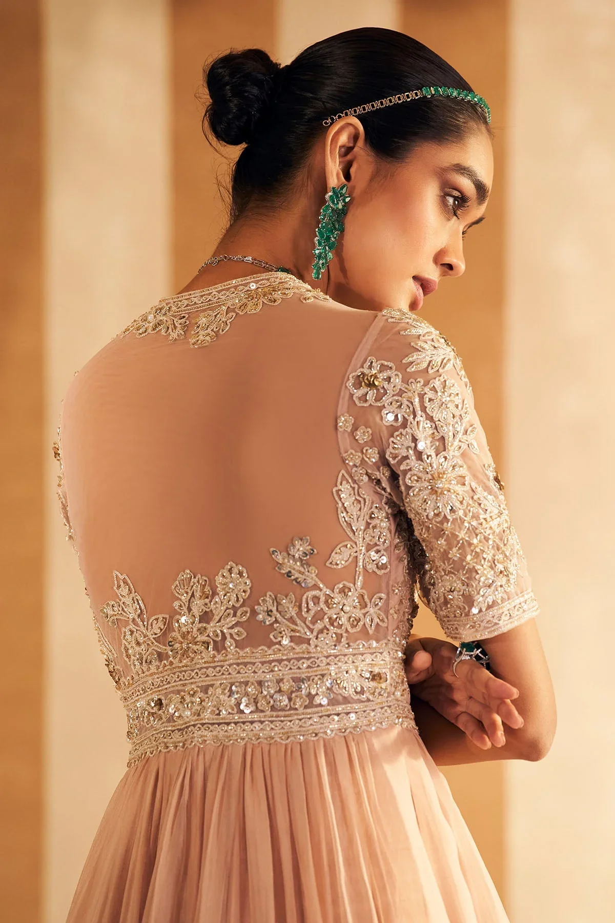 Tehseen - Dusky Pink Organza Embroidered Long Anarkali - Image 5