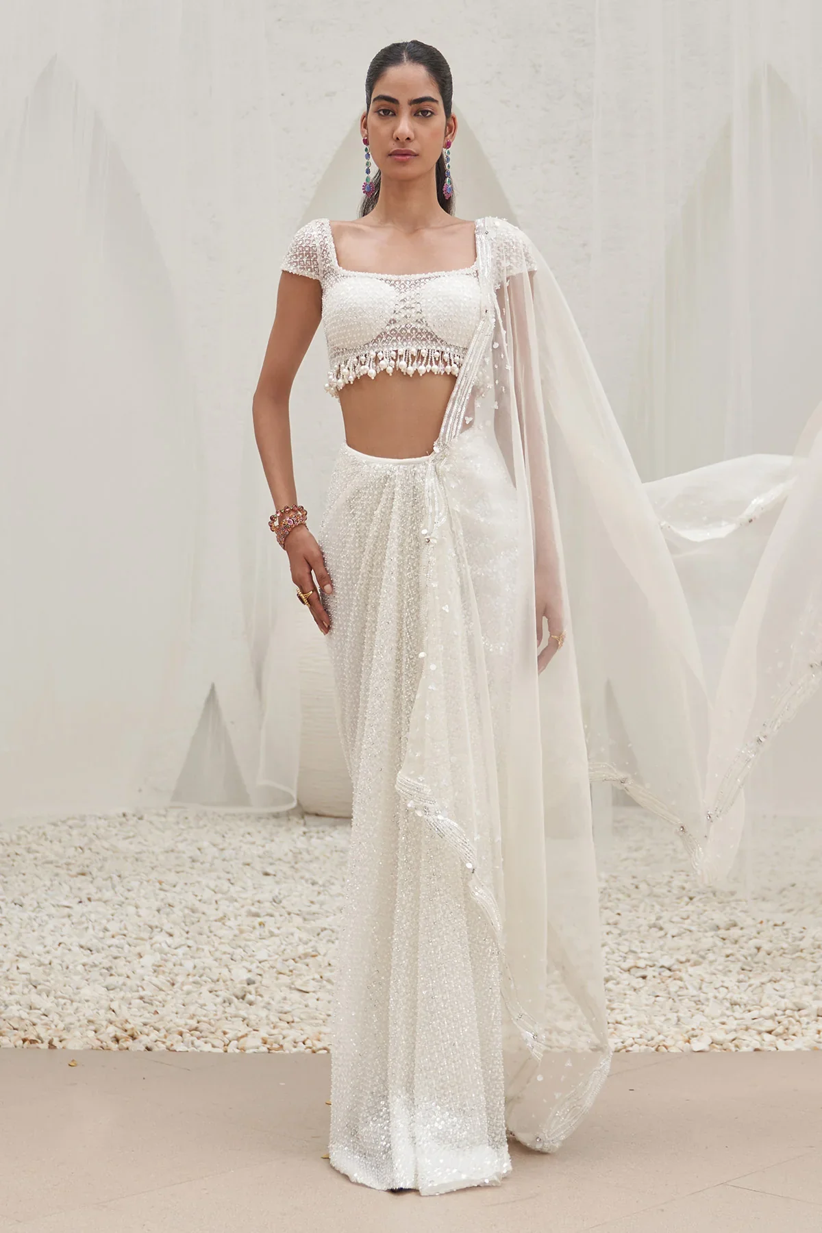 Tehzeeb Embroidered Saree With Blouse