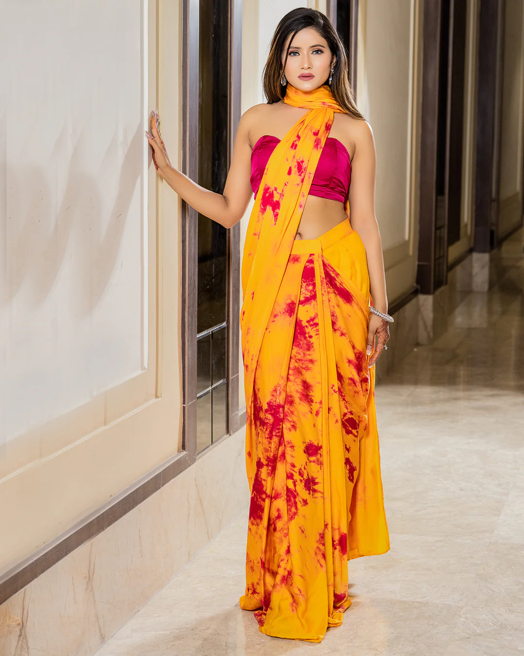 Tie And Dye Saree With Bustier - Image 3