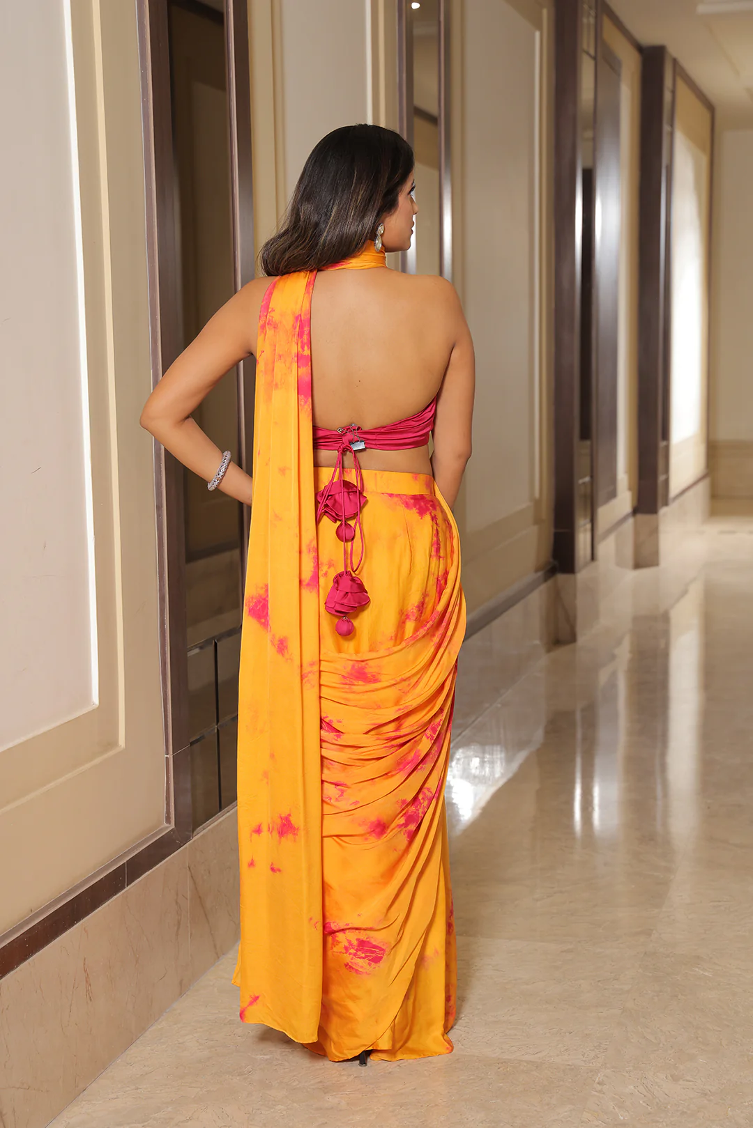Tie And Dye Saree With Bustier - Image 4