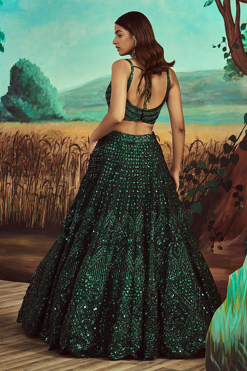 Tonal emerald green lehenga set - Image 2