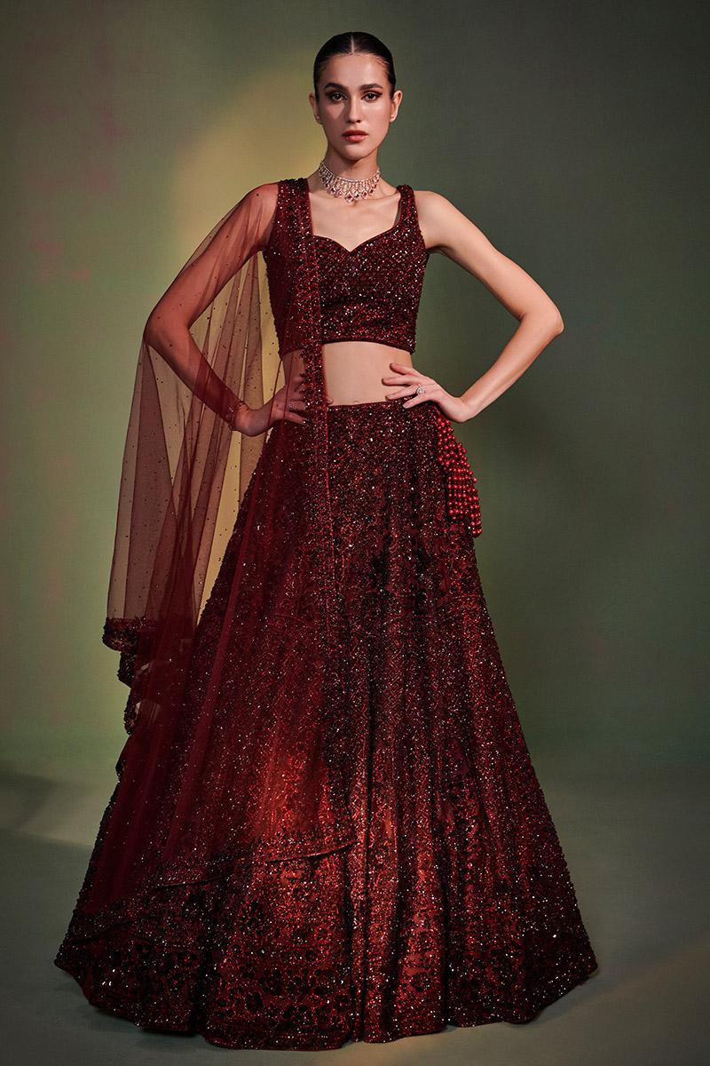 Tonal Maroon Lehenga Set