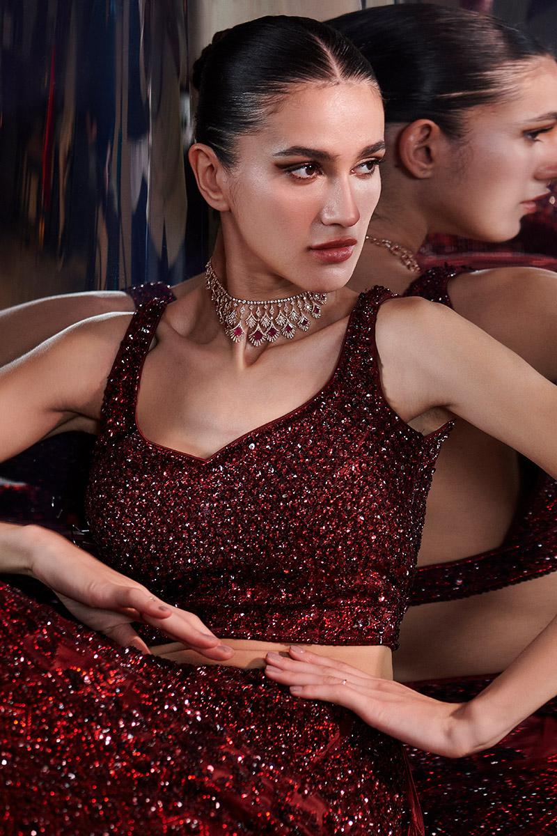 Tonal Maroon Lehenga Set - Image 6