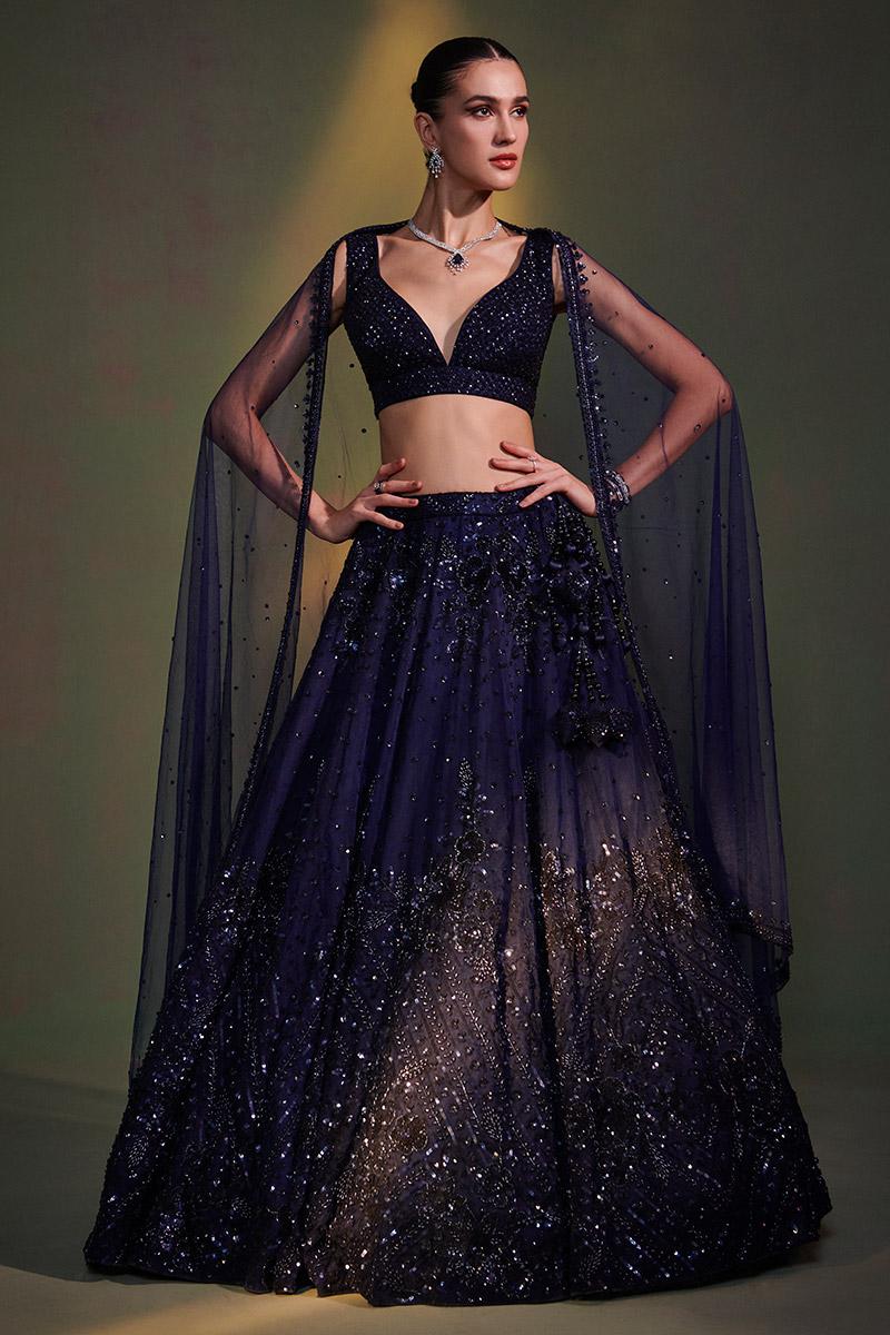 Tonal Midnight Blue Lehenga Set