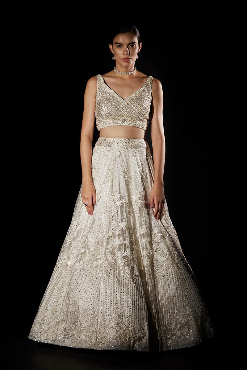 Tonal Off White Net Lehenga Set - Image 3