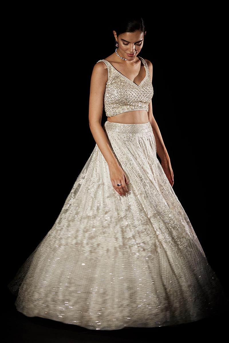 Tonal Off White Net Lehenga Set - Image 4