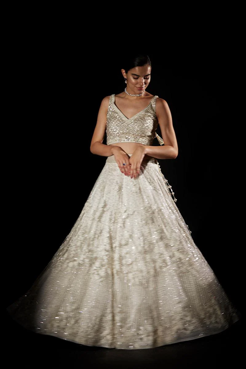 Tonal Off White Net Lehenga Set - Image 5