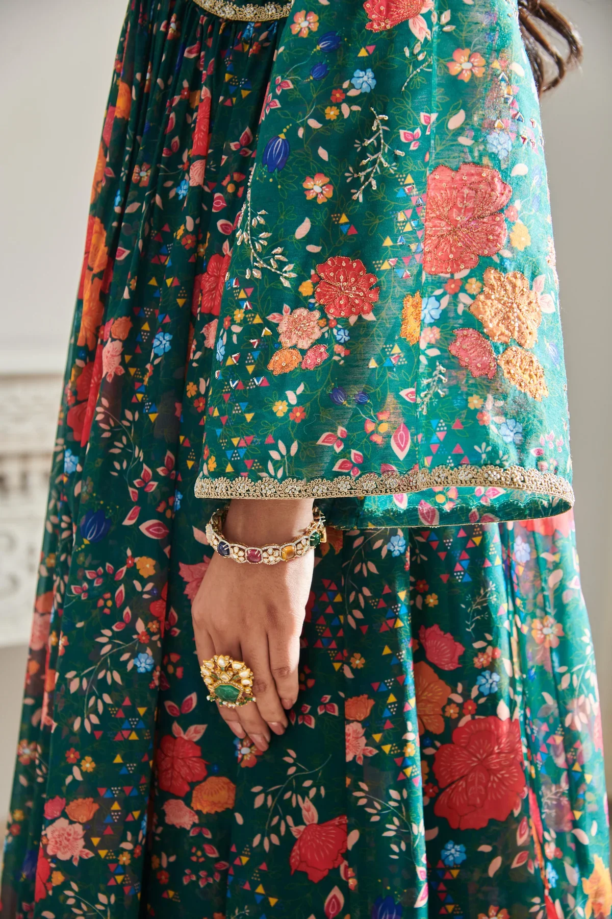 TULSI - Emerald Floral Printed Anarkali - Image 4