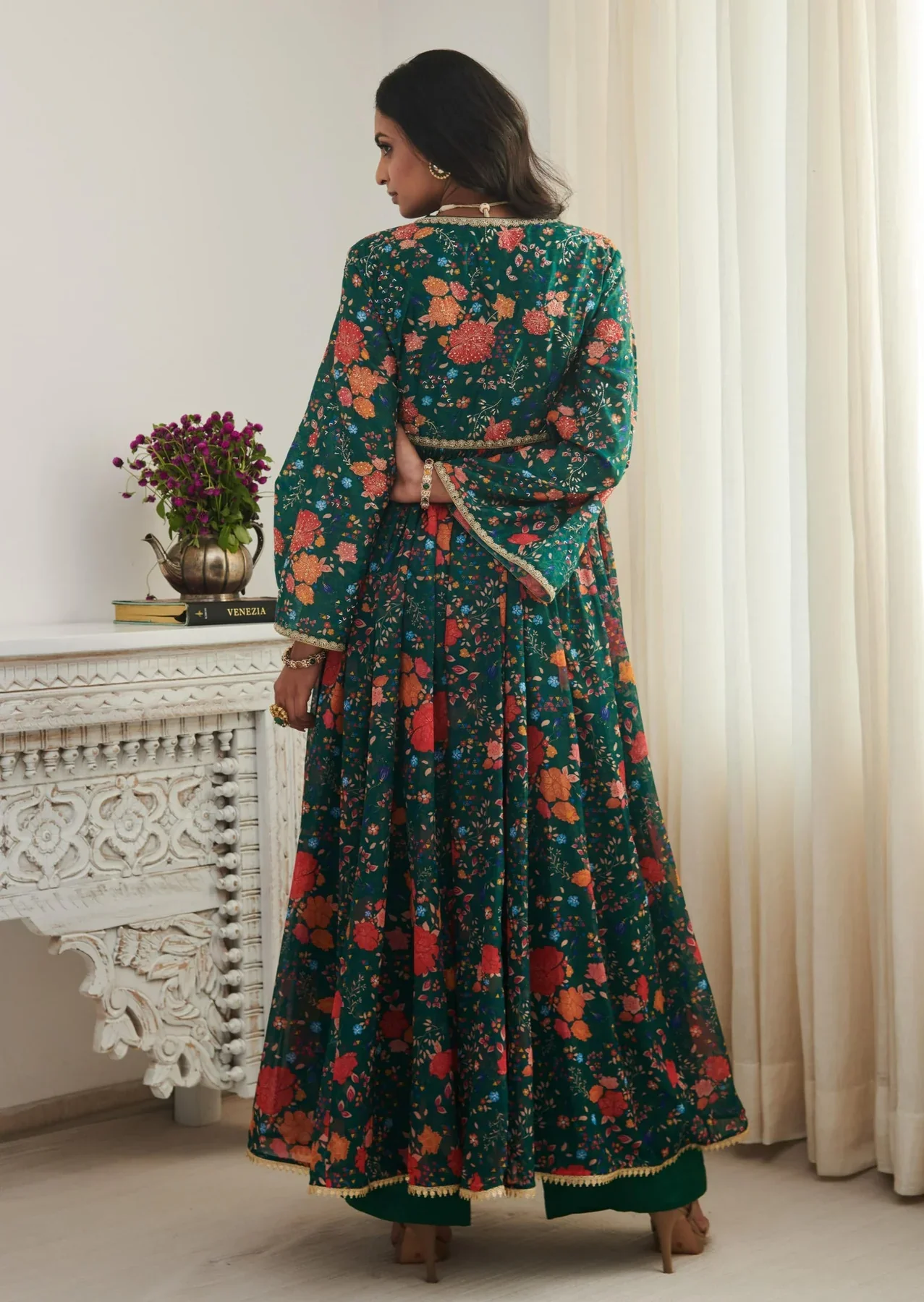 TULSI - Emerald Floral Printed Anarkali - Image 5
