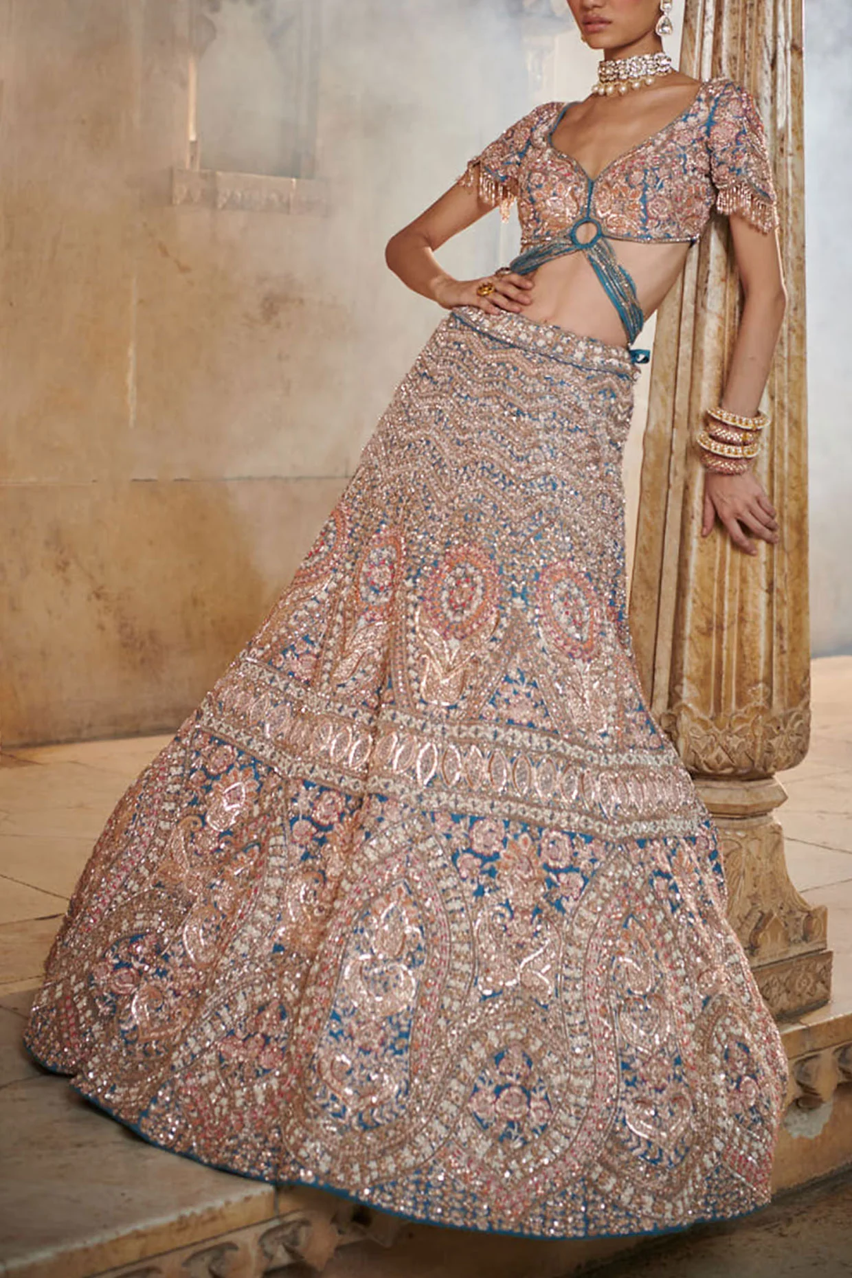 Turquoise Embroidered Bridal Lehenga