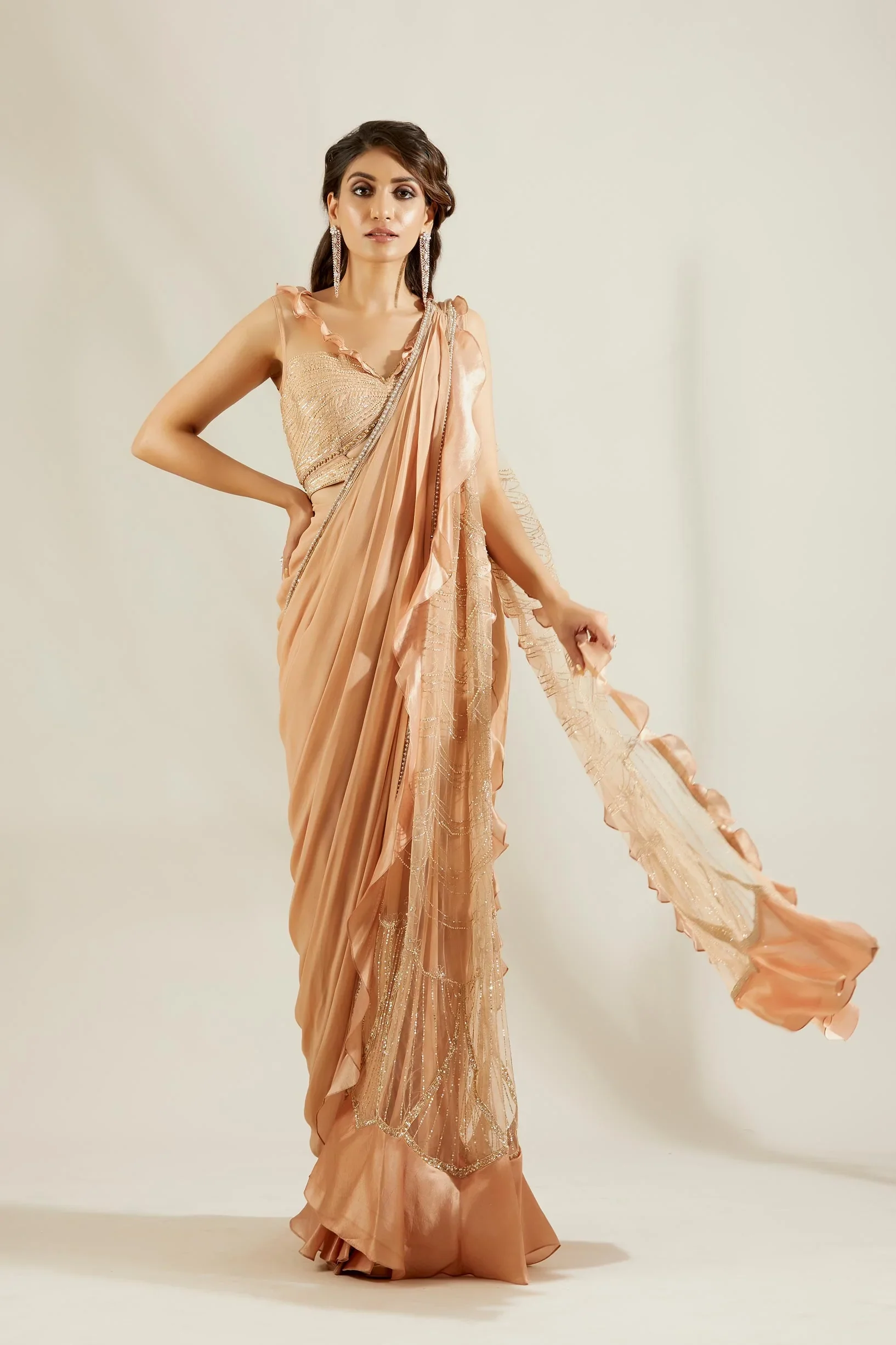 Tuscany Gold Pre Draped Saree - Image 3