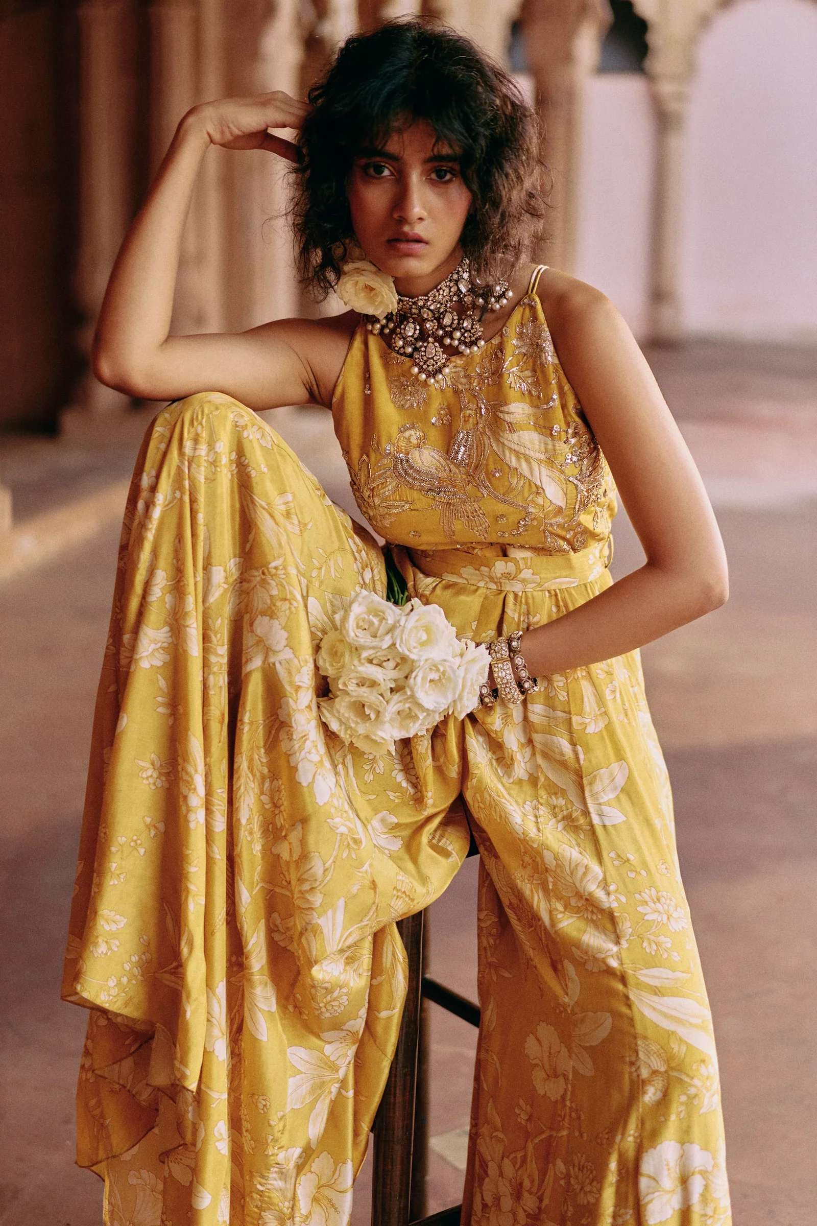 Tuscany Yellow Flip Bird Print Jumpsuit - Image 2