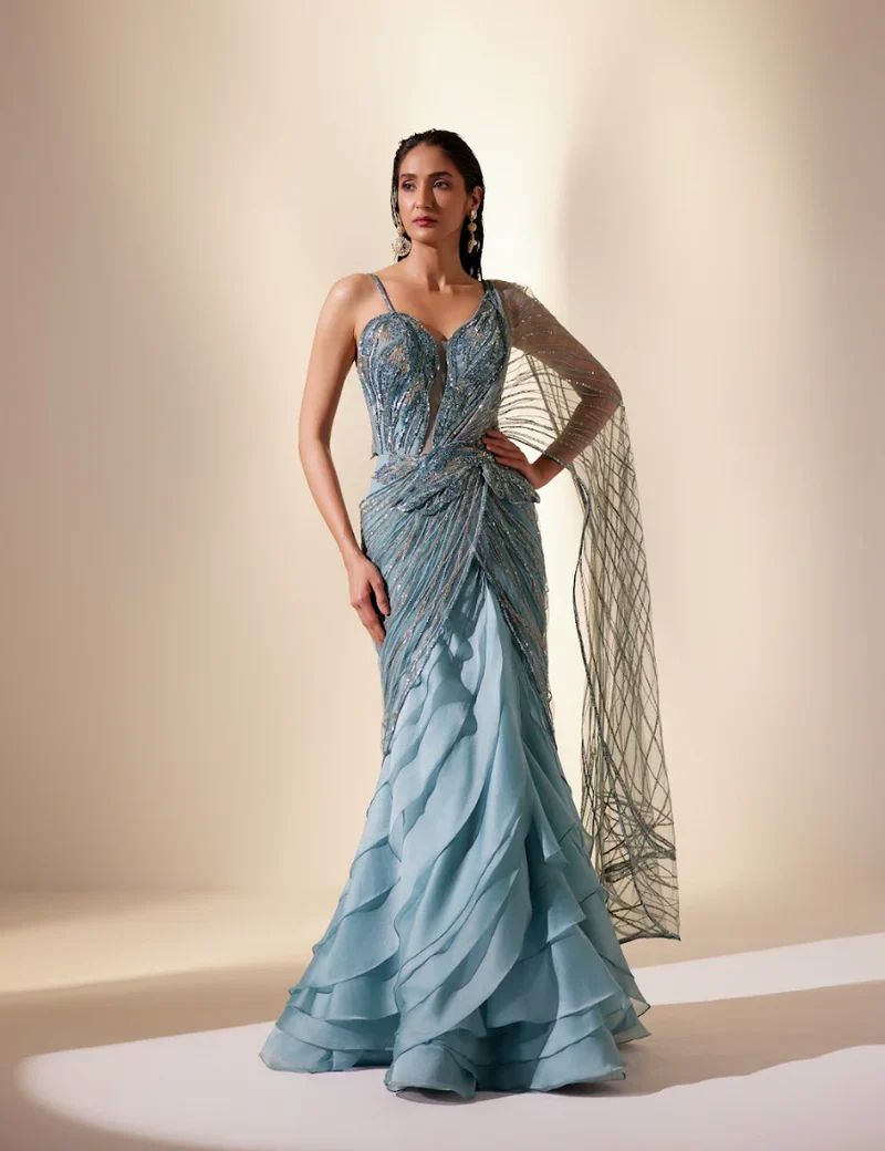 Twilight Teal Stream Saree