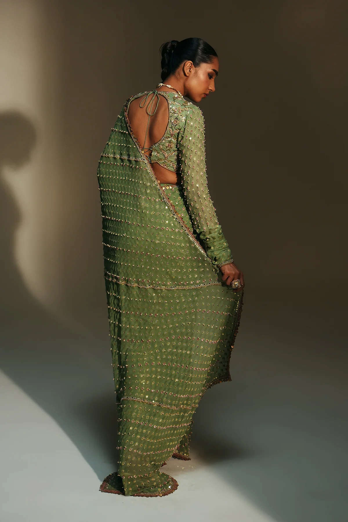 UNNATI - Heavy Hand Embroidered Predraped Saree - Image 10