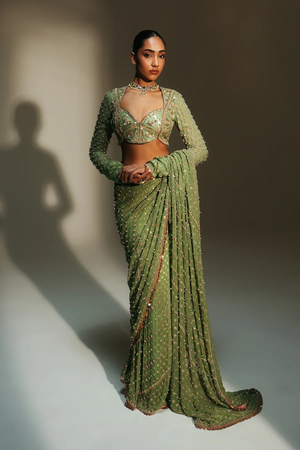UNNATI - Heavy Hand Embroidered Predraped Saree - Image 6