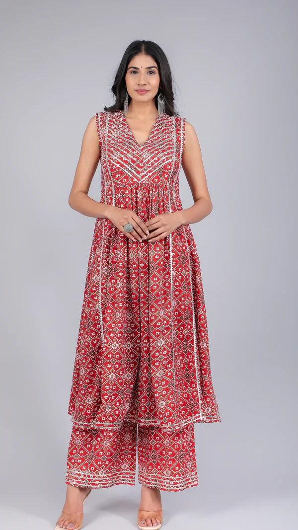 Vanya Red Cotton Anarkali Set