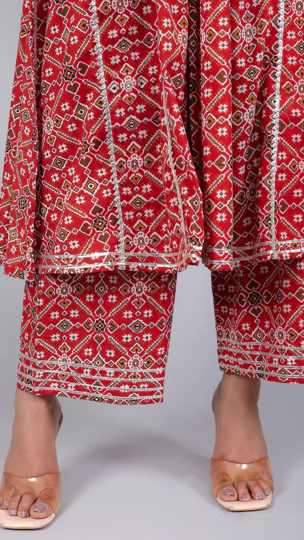 Vanya Red Cotton Anarkali Set - Image 10