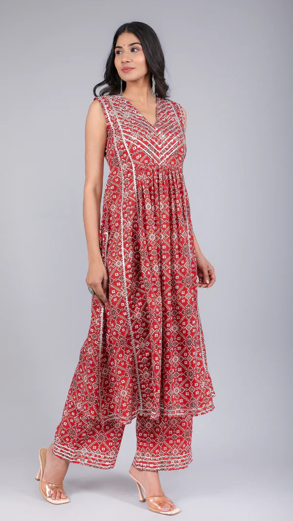 Vanya Red Cotton Anarkali Set - Image 6