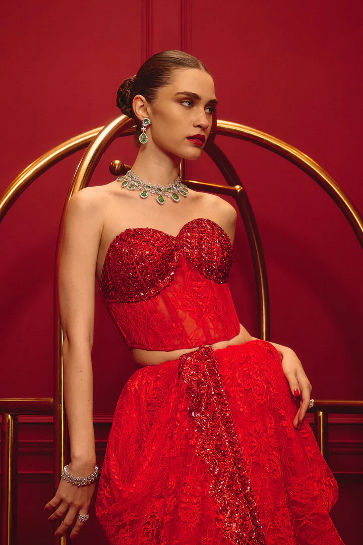 Vermilion Reign Embroidered Saree Set - Image 3