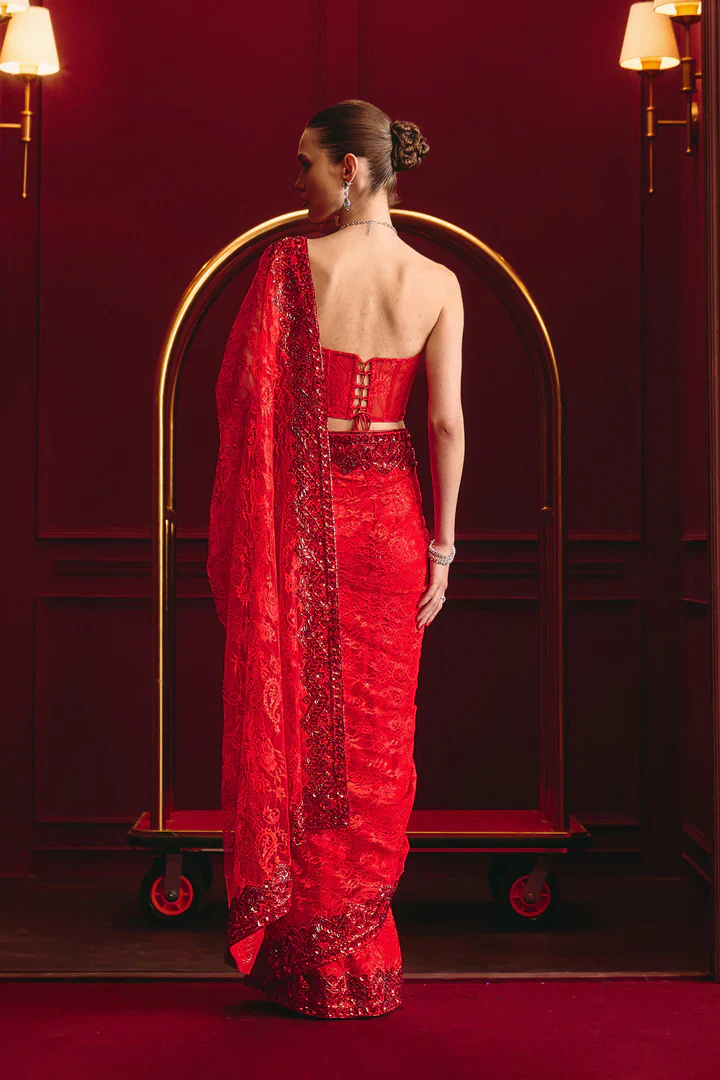 Vermilion Reign Embroidered Saree Set - Image 7