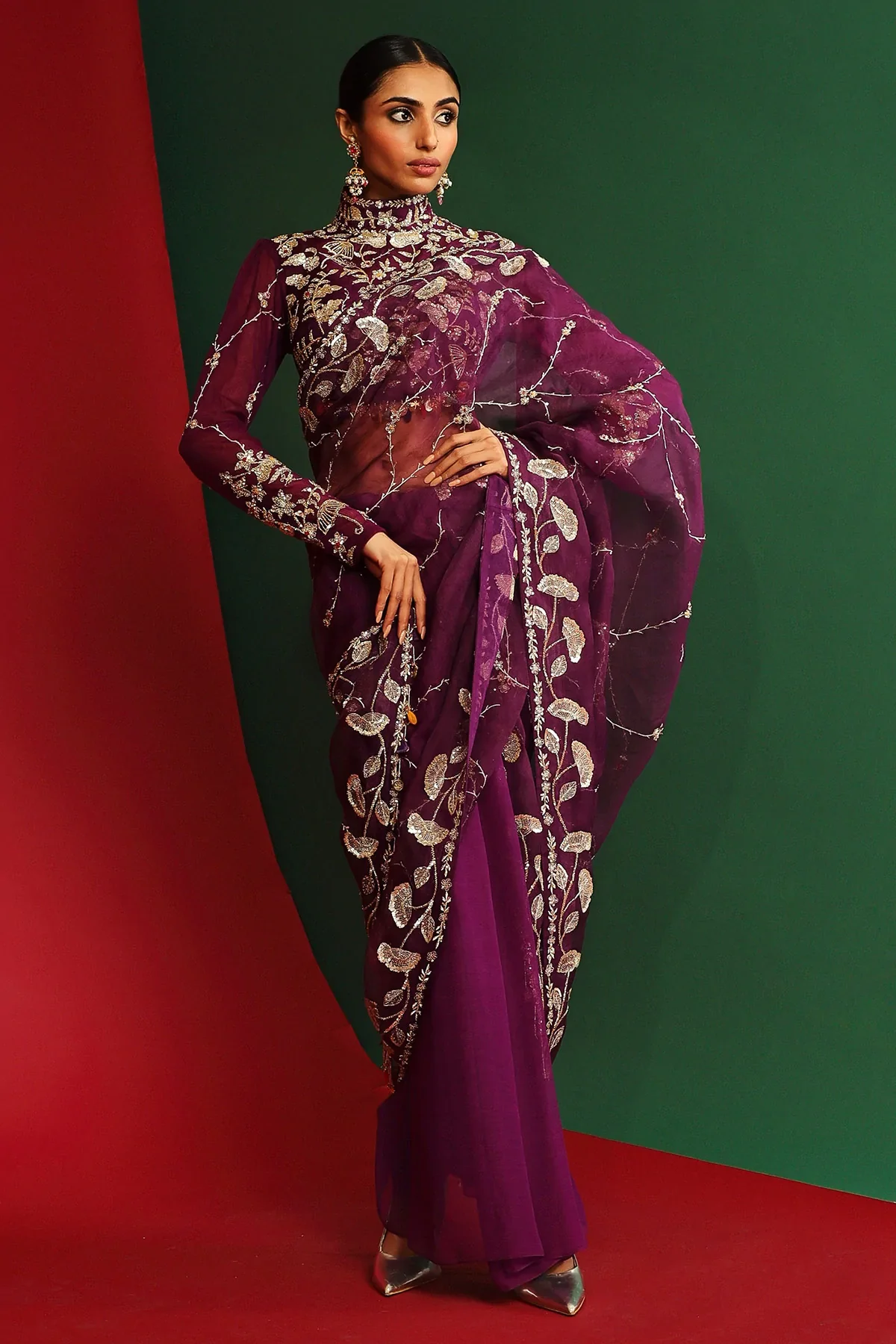 Viara Grapevine Embroidered Pre Stitched Saree - Image 3