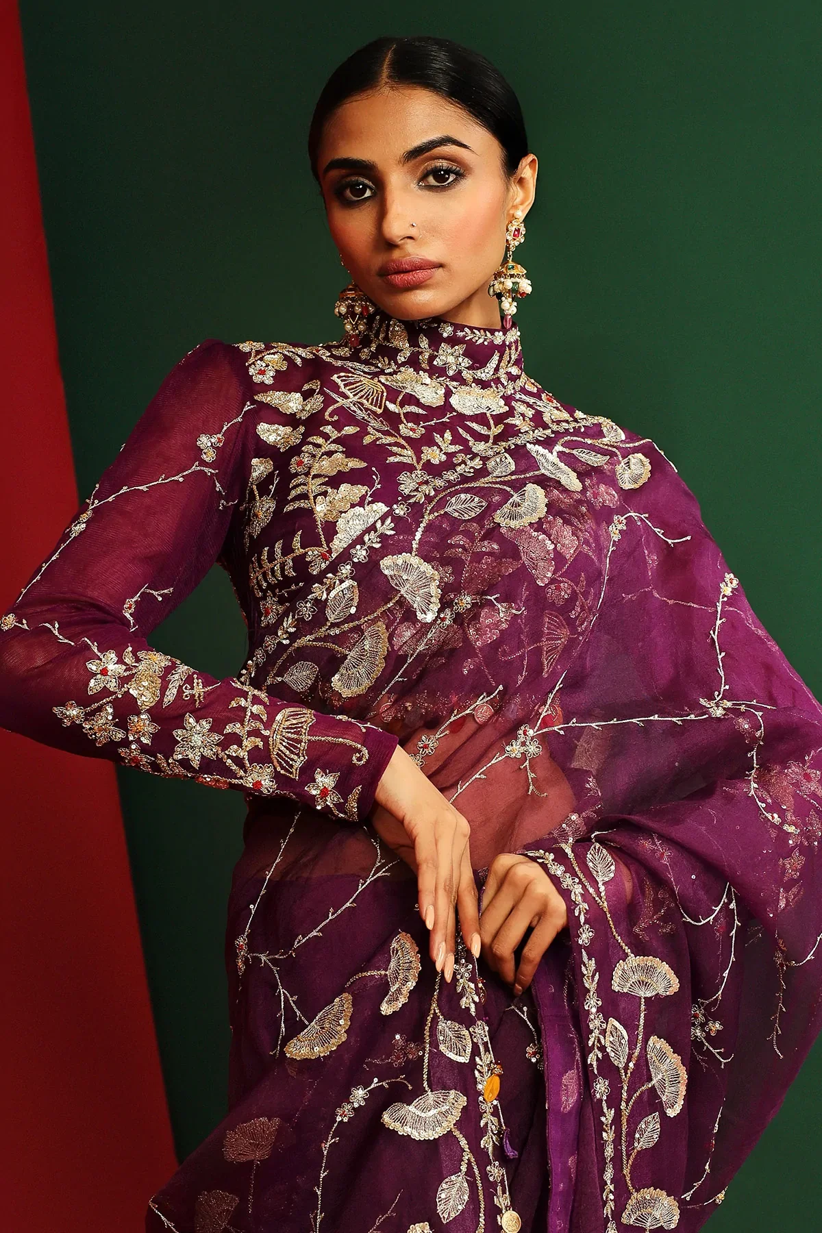 Viara Grapevine Embroidered Pre Stitched Saree - Image 5
