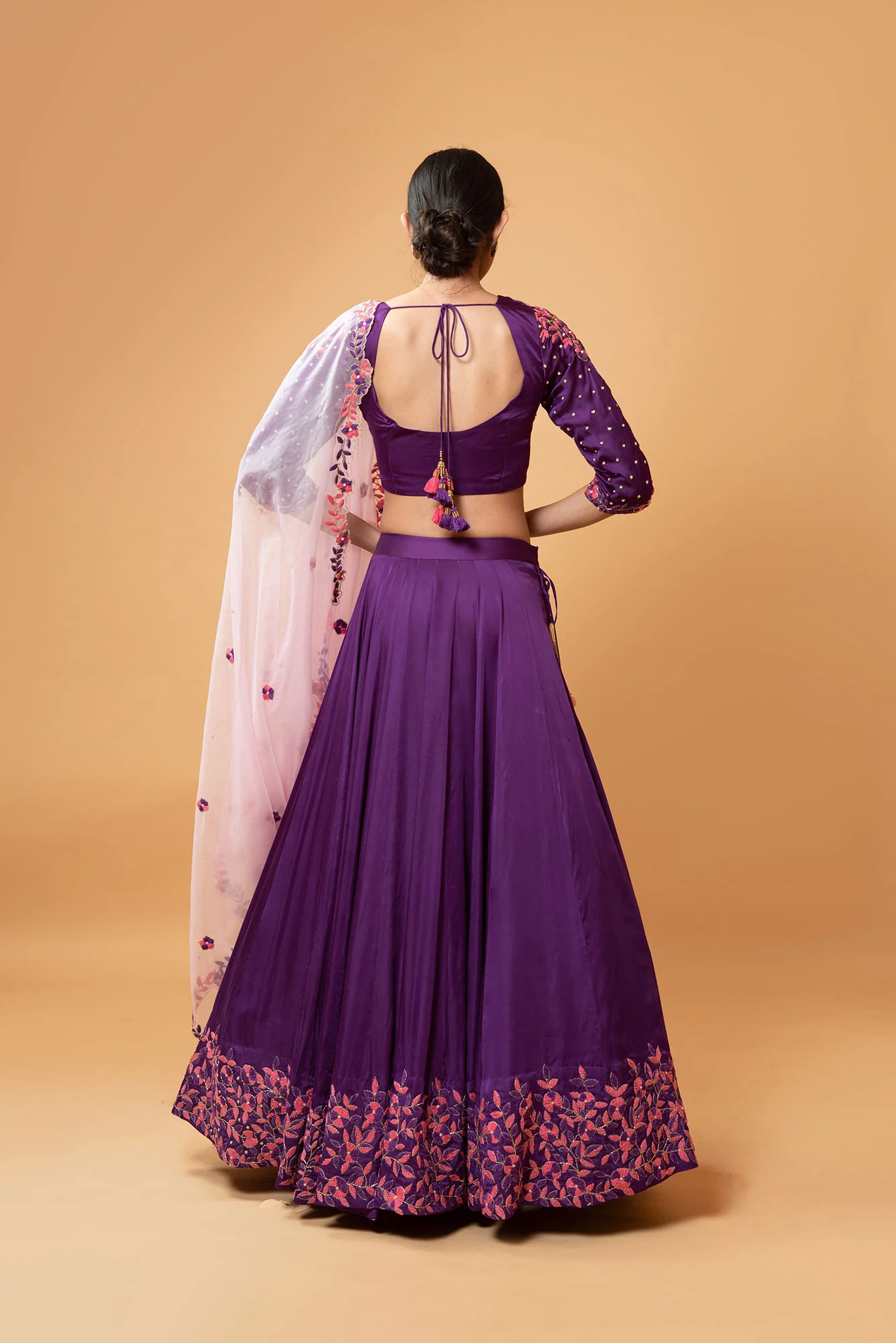 Violet Hand Embroidered Lehenga Set - Image 2