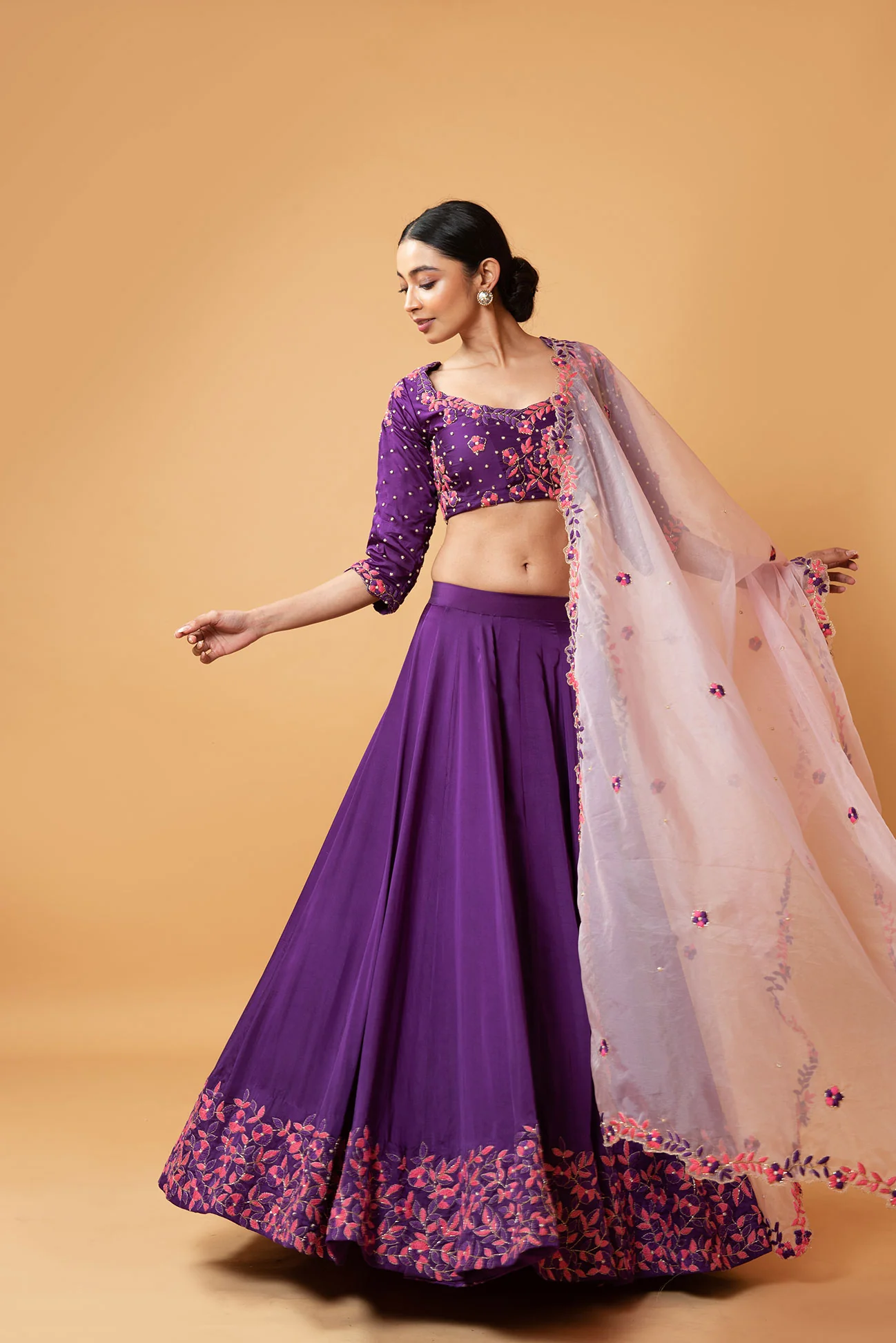 Violet Hand Embroidered Lehenga Set - Image 3