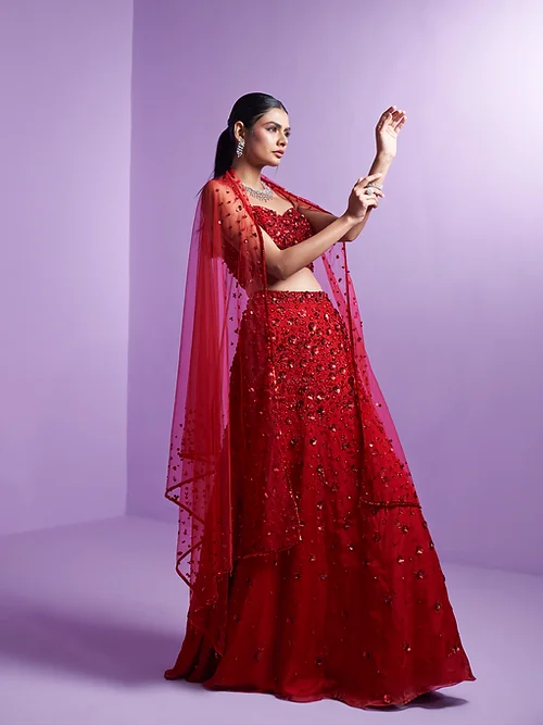 Vivid Crimson Lehenga Set - Image 4