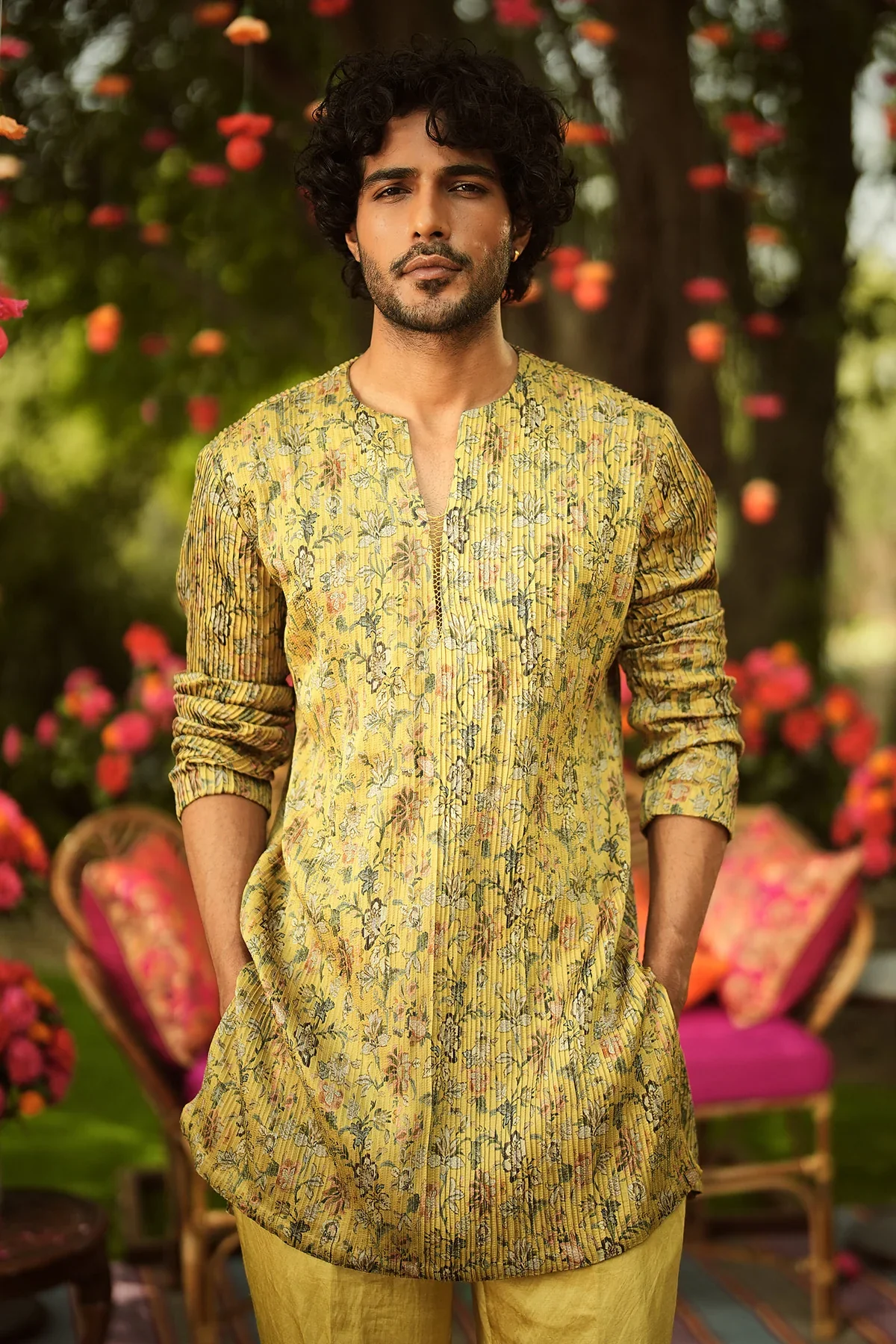 WAQAS - Printed Pintucks Short Kurta Set - Image 2
