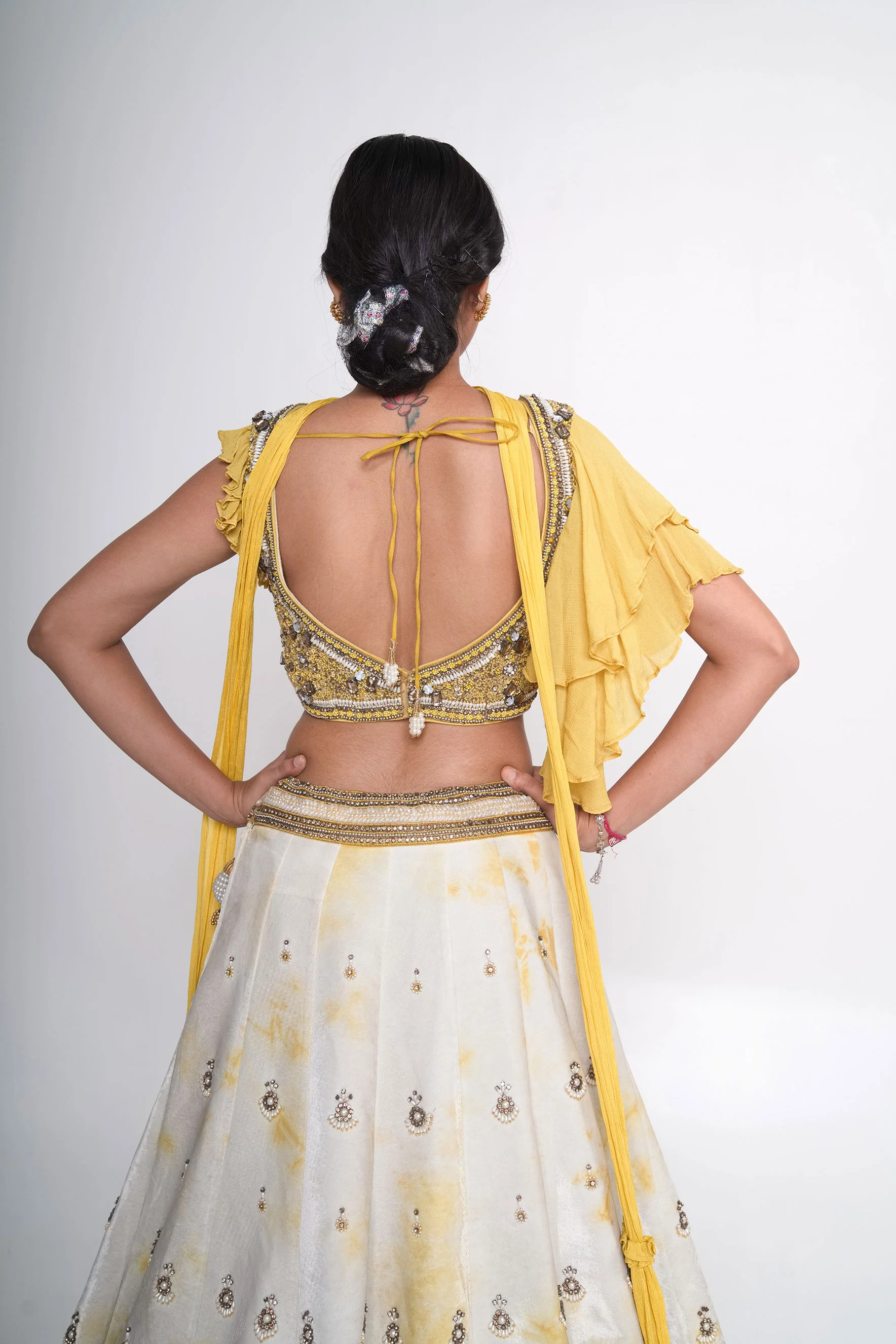 White Chiffon Velvet Lehenga Set - Image 2