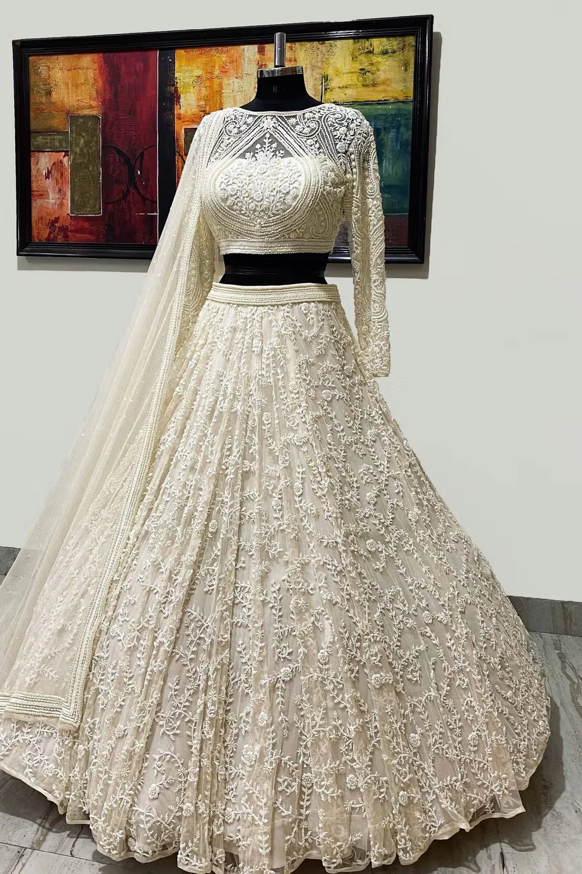 White Chroma Embroidered Lehenga Set - Image 4