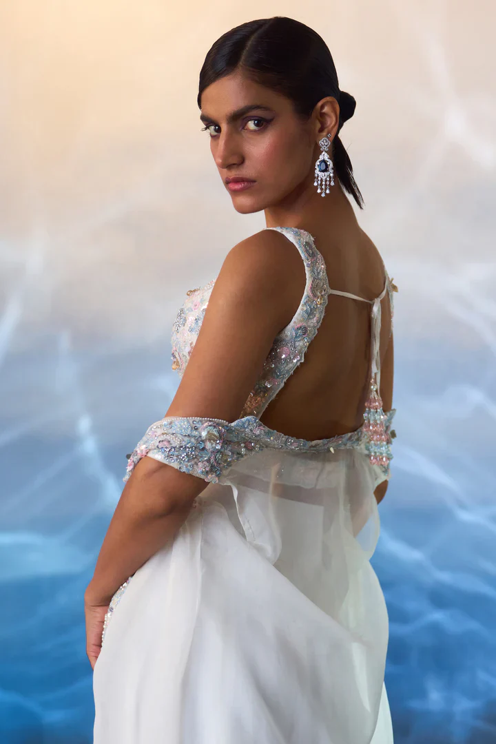 White Organza Jacket Set - Image 6
