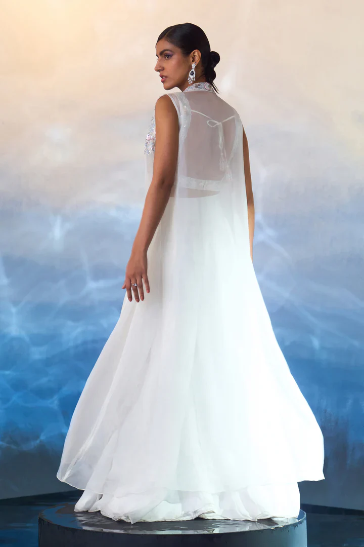 White Organza Jacket Set - Image 7
