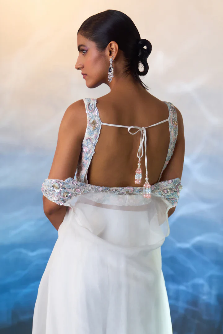 White Organza Jacket Set - Image 8