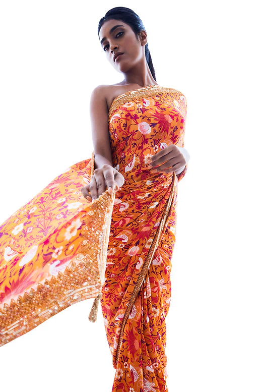 William Morris Printed Crepe Saree - Image 2