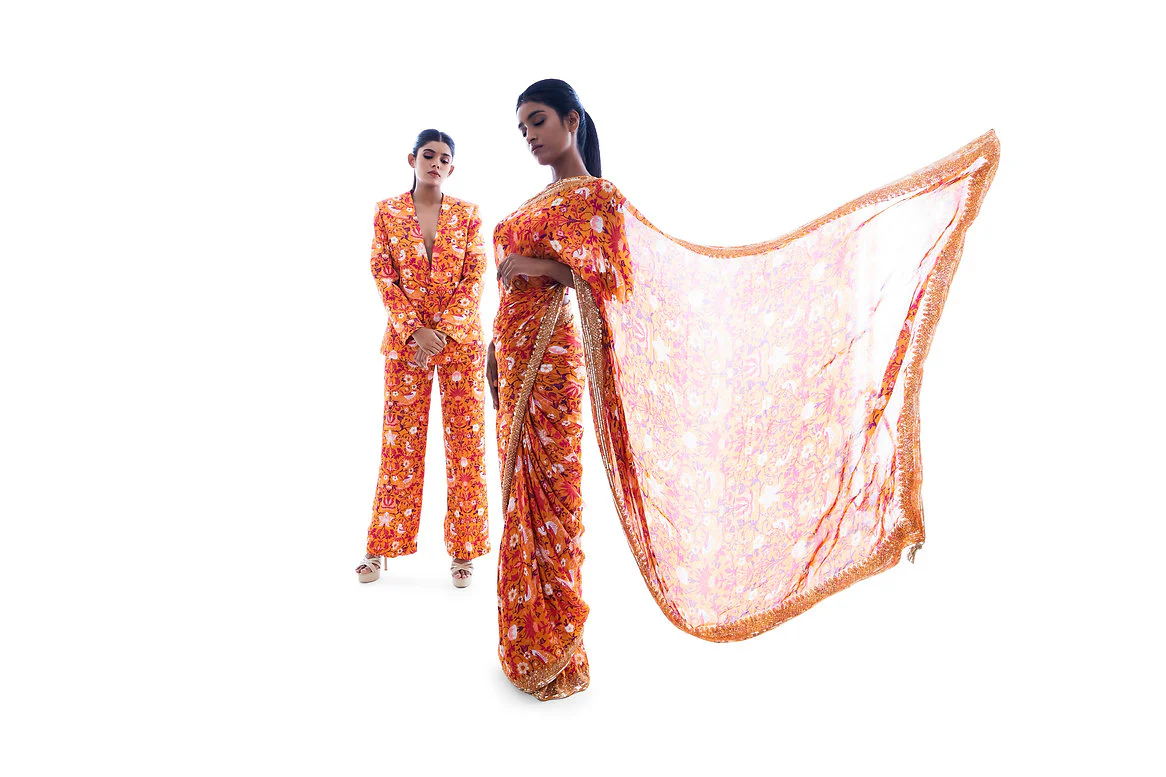 William Morris Printed Crepe Saree - Image 4