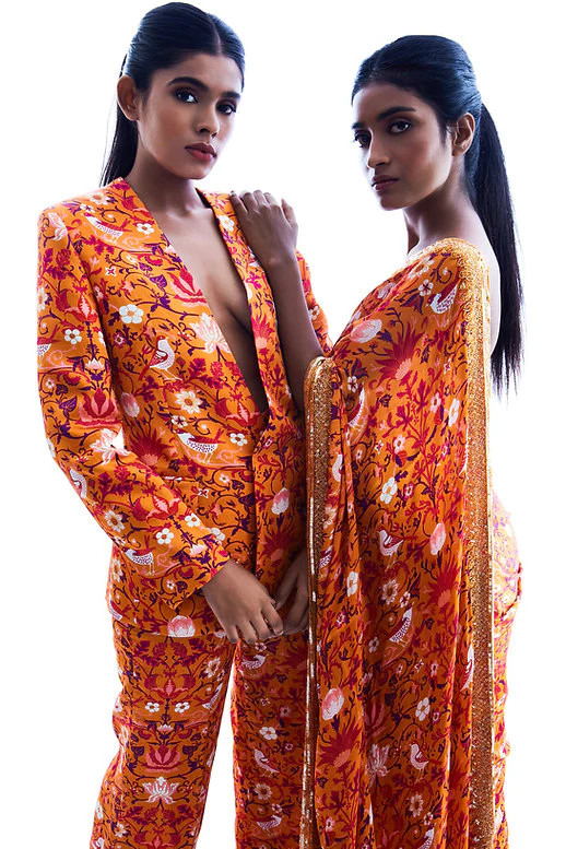 William Morris Printed Crepe Saree - Image 5