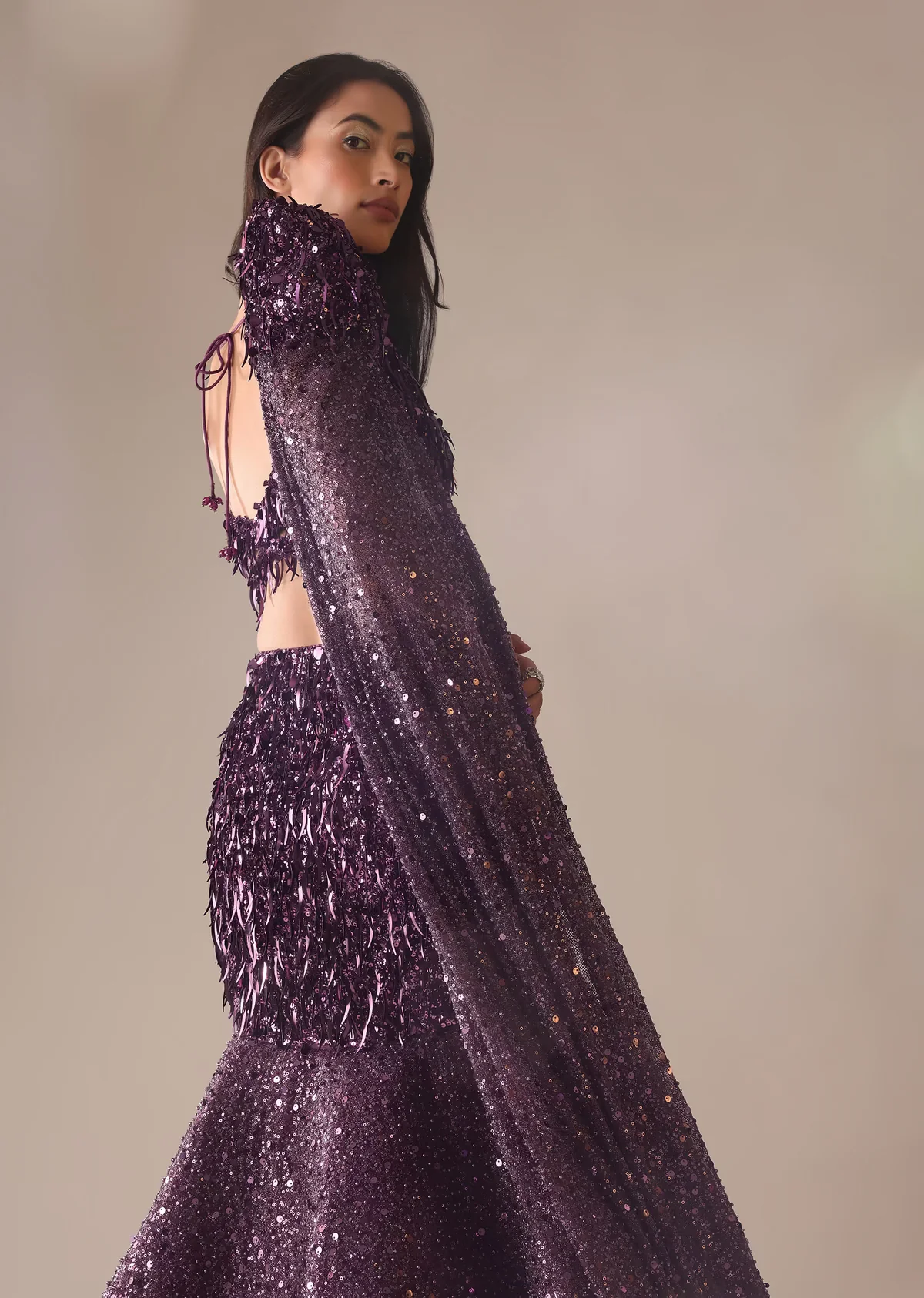 Wine Fish Cut Skirt And Blouse Set With Heavy Embroidery - Image 4