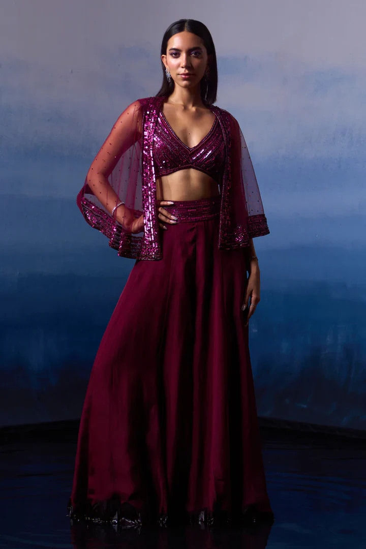 Wine Organza Cape Set - Image 2