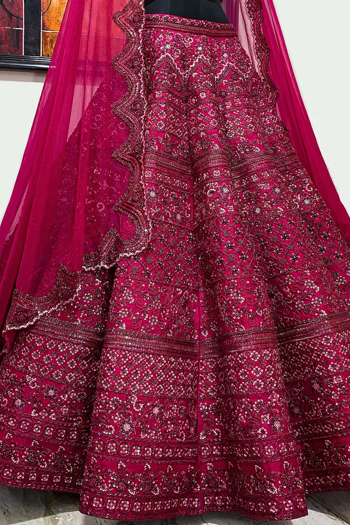 Wine Raw Silk Embroidered Lehenga Set - Image 3