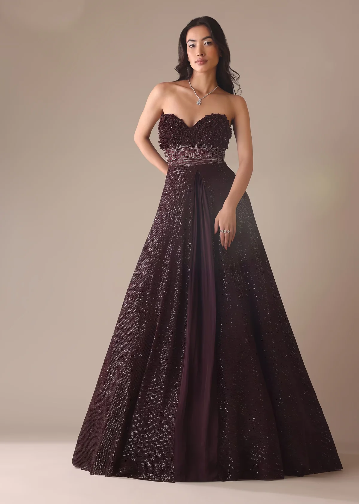 Wine Sequins Embroidered Lehenga And Blouse Set