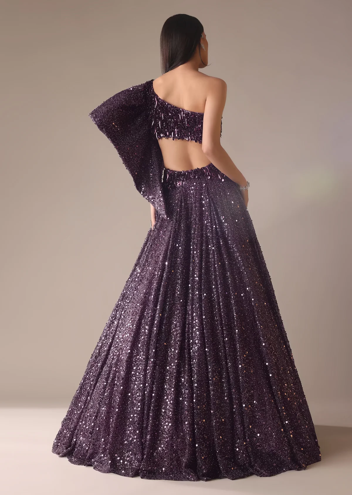 Wine Sequins Embroidered Lehenga And Blouse Set - Image 4