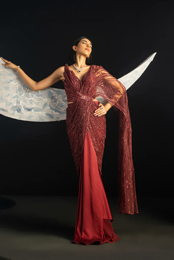 Wine Sizzling Whispers Saree - Image 3