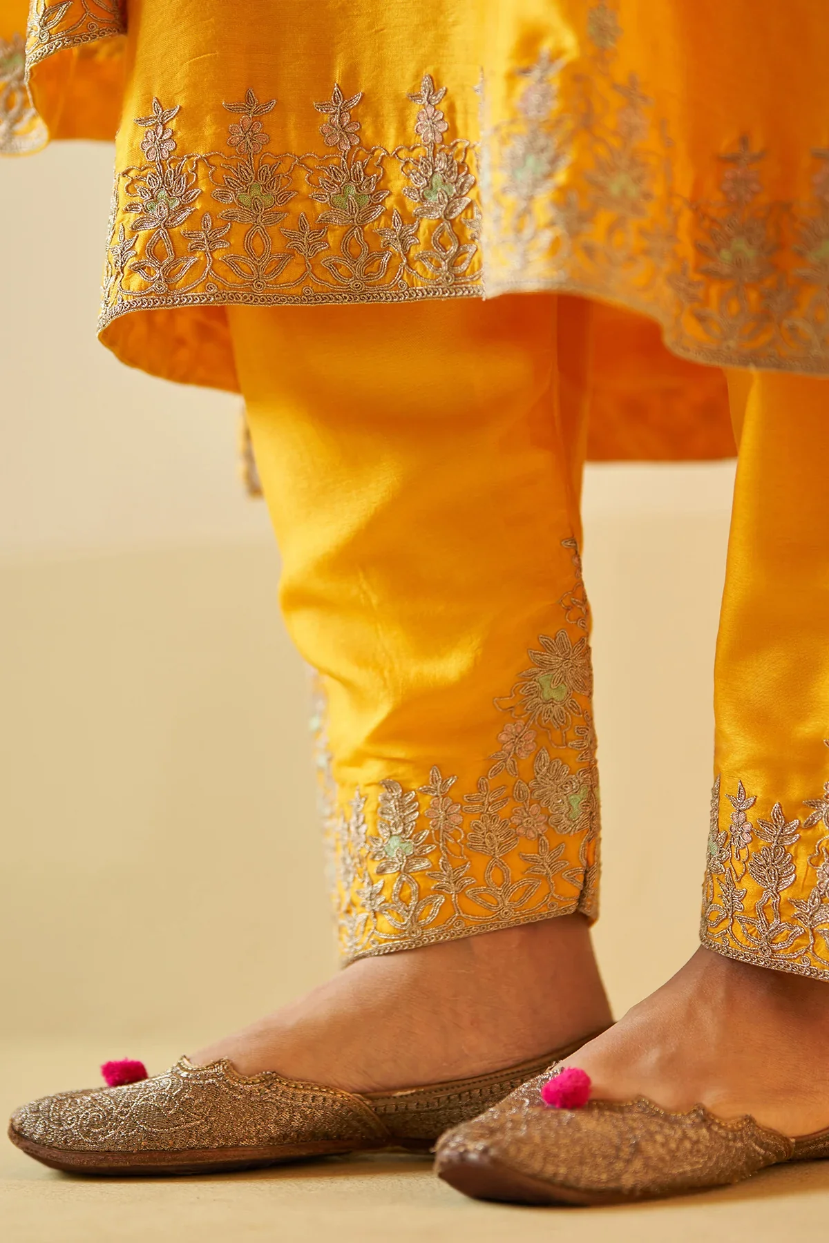 Yellow Chanderi Silk Choga Set - Image 10