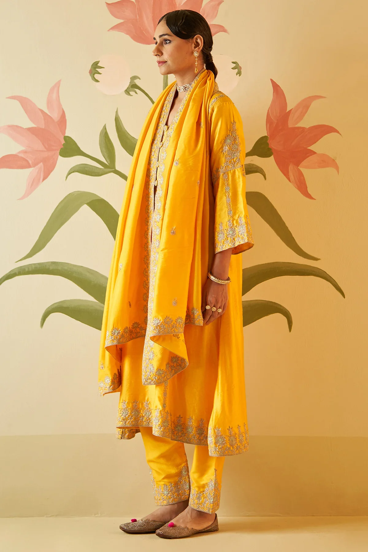Yellow Chanderi Silk Choga Set - Image 6