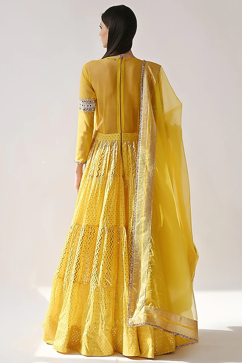 Yellow Hand Embroidered Anarkali Set - Image 2