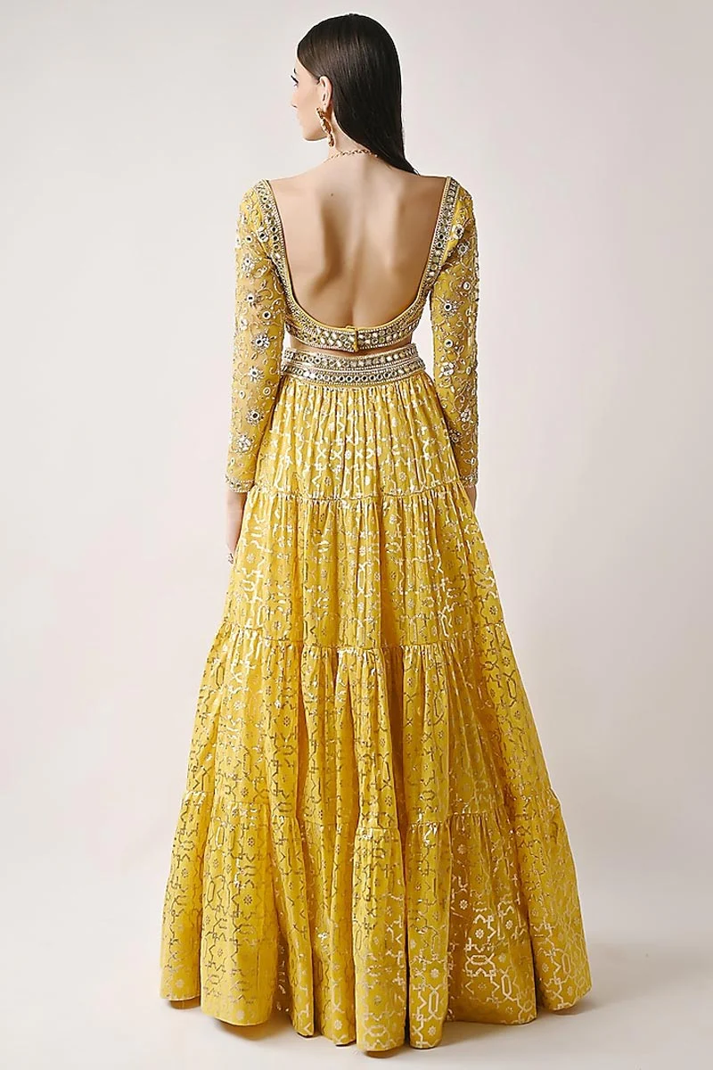 Yellow Hand Embroidered Lehenga Set - Image 2