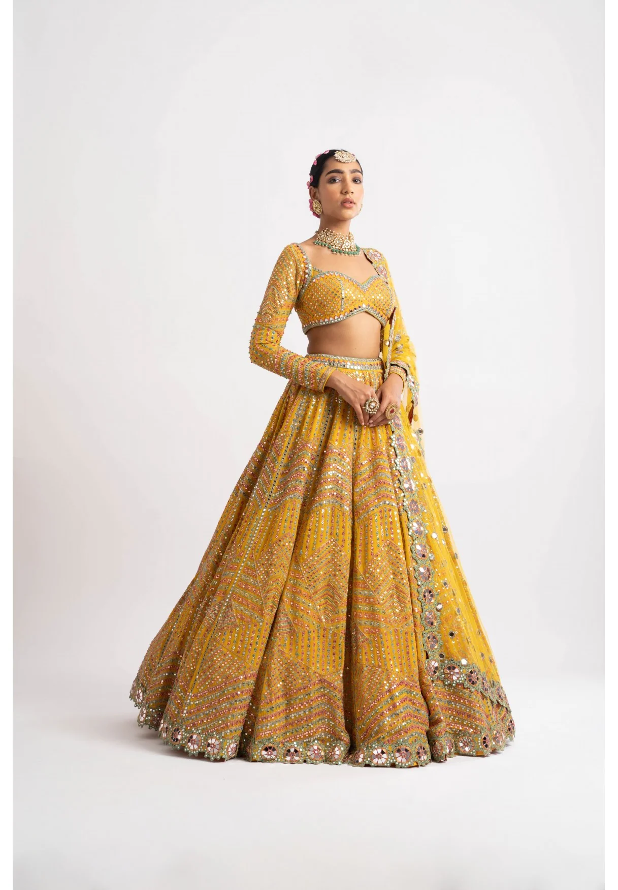 Yellow Heavy Multi Color Lehenga Set - Image 3