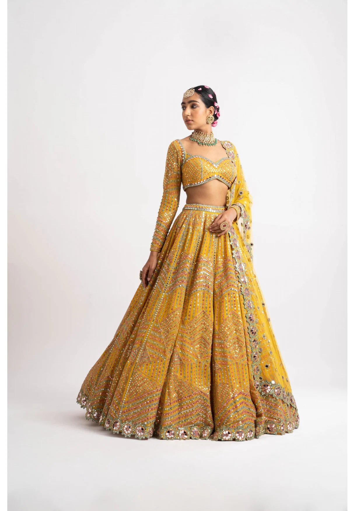 Yellow Heavy Multi Color Lehenga Set - Image 4